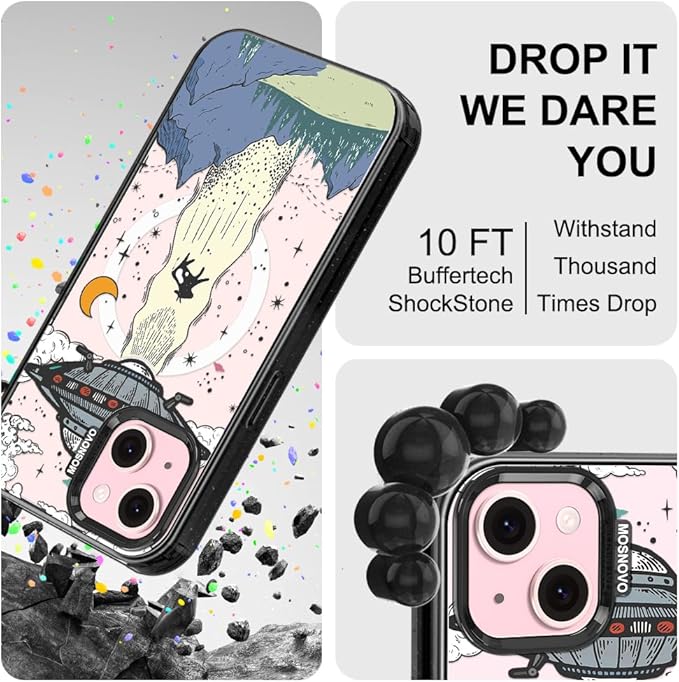 MOSNOVO Magnetic Case for iPhone 15 Plus, 10ft Military-Grade Protection, Compatible with Magsafe, Shockproof Phone Case for iPhone 15 Plus / 14 Plus - UFO - Clear Black