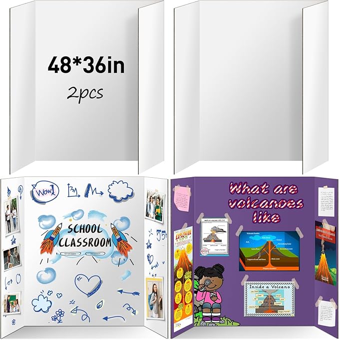 2 Pack Trifold Poster Board 48" X 36", IKAYAS Double Sided White Poster Boards, Science Fair Display Boards Posterboard Foamboard for Mounting, Prints,Art,Display,Projects Classroom Supplies