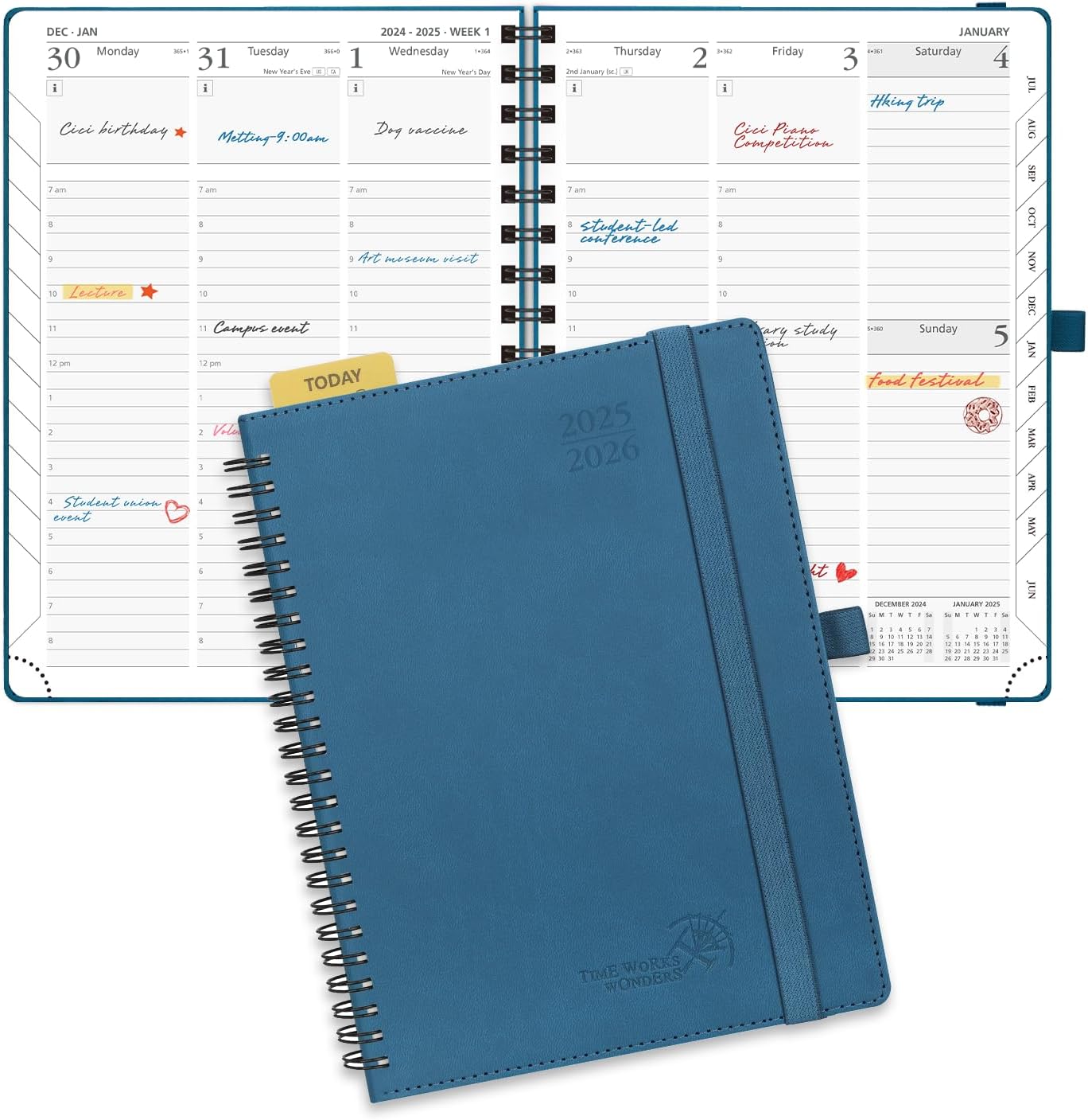 POPRUN Planner 2025-2026 (Medium - 6.5'' x 8.5'') Academic Weekly Calendar (July 2025 - June 2026) with Hourly Time Slots, Monthly Tabs, 100GSM Thick Papers, Spiral Leather Cover - Night Sky Blue