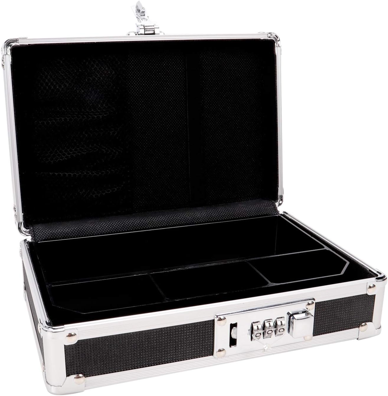 Vaultz Locking Mini Cash Box with Bill and Coin Tray, 8.5 x 2.75 x 5.5 Inches, Black (VZ00304)