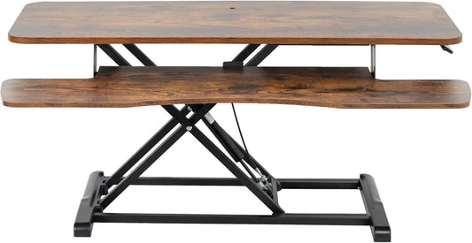 VIVO 42 inch Desk Converter, K Series, Height Adjustable Sit to Stand Riser, Dual Monitor and Laptop Workstation with Wide Keyboard Tray, Rustic Vintage Brown Top, Black Frame, DESK-V042KN