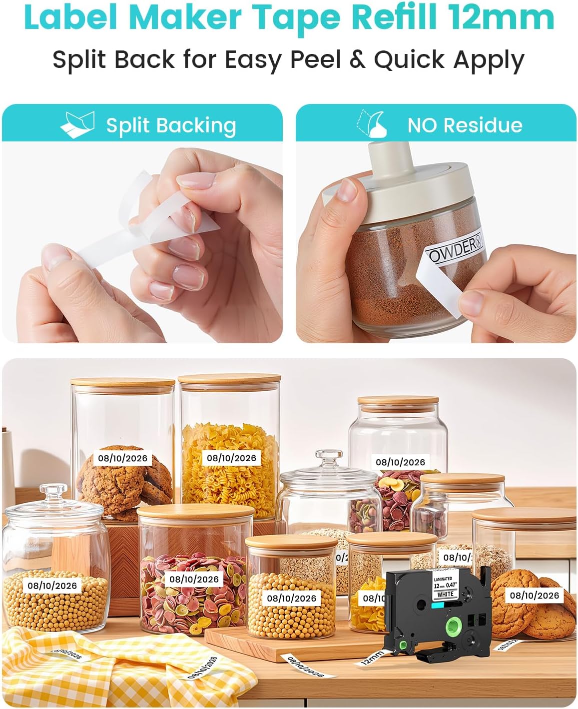 Airmall 12mm .47 Laminated White Tz Tape Compatible with Brother Label Maker Tape Refill TZe-231 TZe231 Replace for Brother P Touch D210 D200 D400 1280 1290 1880, Black on White 1/2 Inch, 5-Pack