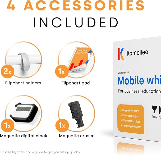 Rolling Dry Erase Board 46 x 32 - Large Portable Magnetic Whiteboard with Stand - Double Sided Easel Style with Wheels - Mobile Standing Whiteboard for Office, Classroom & Home