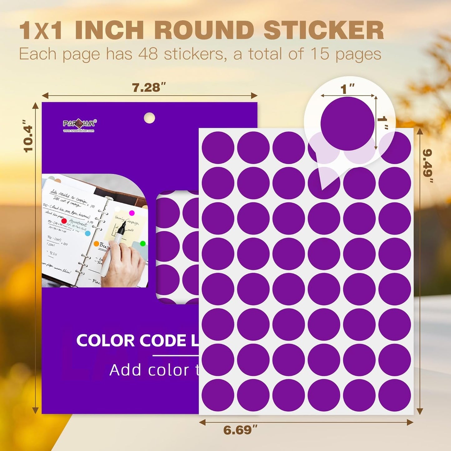 PARLAIM 1 inch Round Purple Dot Sticker,720PCS Permanent Adhesive Color Code Circle Sticker Labels for Office Classroom Garage Sale