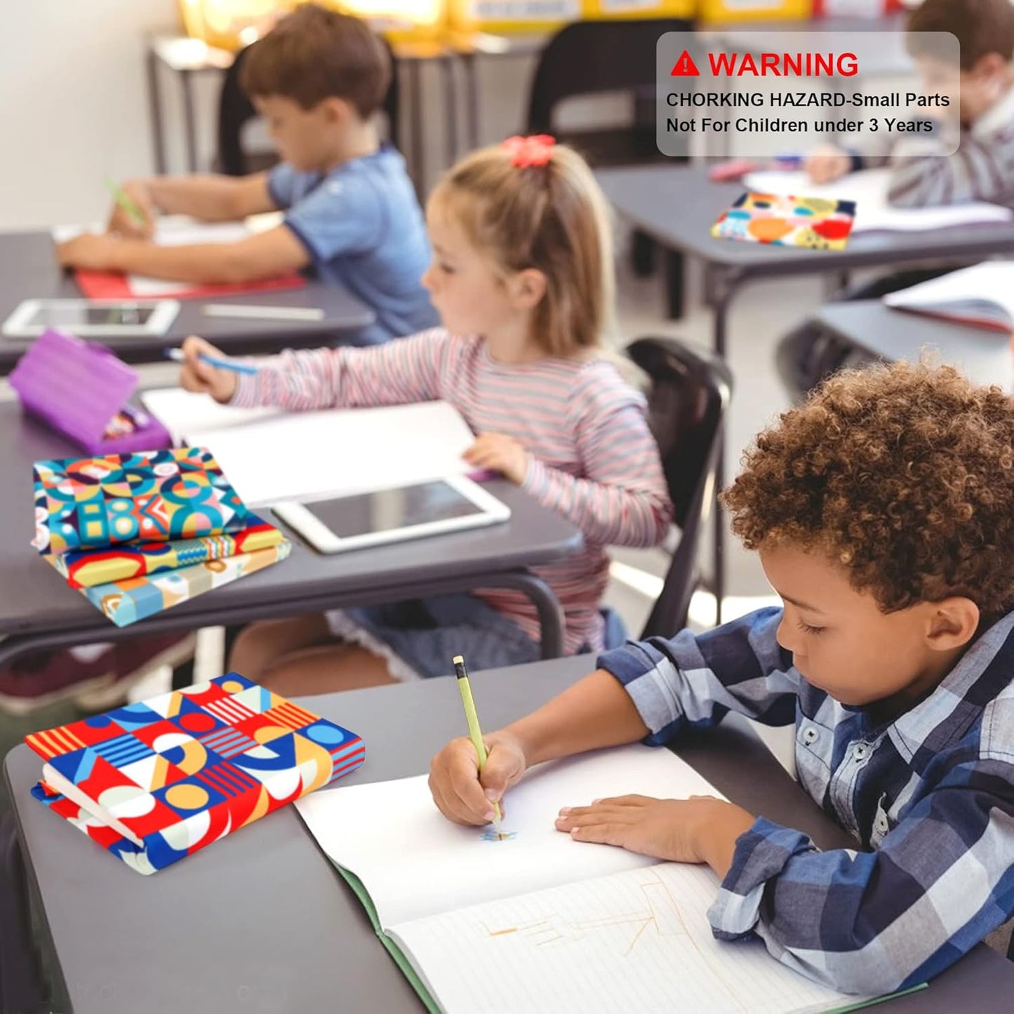 Geometric Pattern Book Covers, Feela 7 Pack Stretchable Jumbo Fabric Washable Durable Reusable Nylon Book Covers, for Hardcover Textbooks Notebooks up to 9”x11”