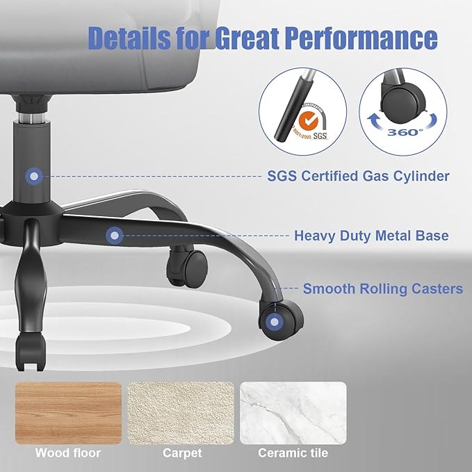 ZZH Executive Office Chair, Leather Desk Computer Chair with Armrests, Mid-Back Swivel Adjustable for Home Office, 4PC, Black