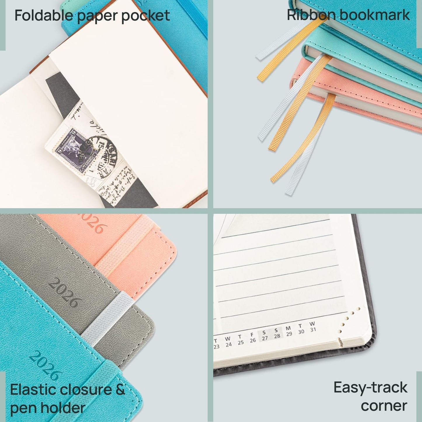 POPRUN Daily Planner 2026 (Jan - Dec), (Purse Size-4.25" x 6.25") 2026 Daily Calendar with One Page Per Day Even Weekends, Hourly Appointment Book with Pocket, PU Leather Softcover - Night Sky Blue