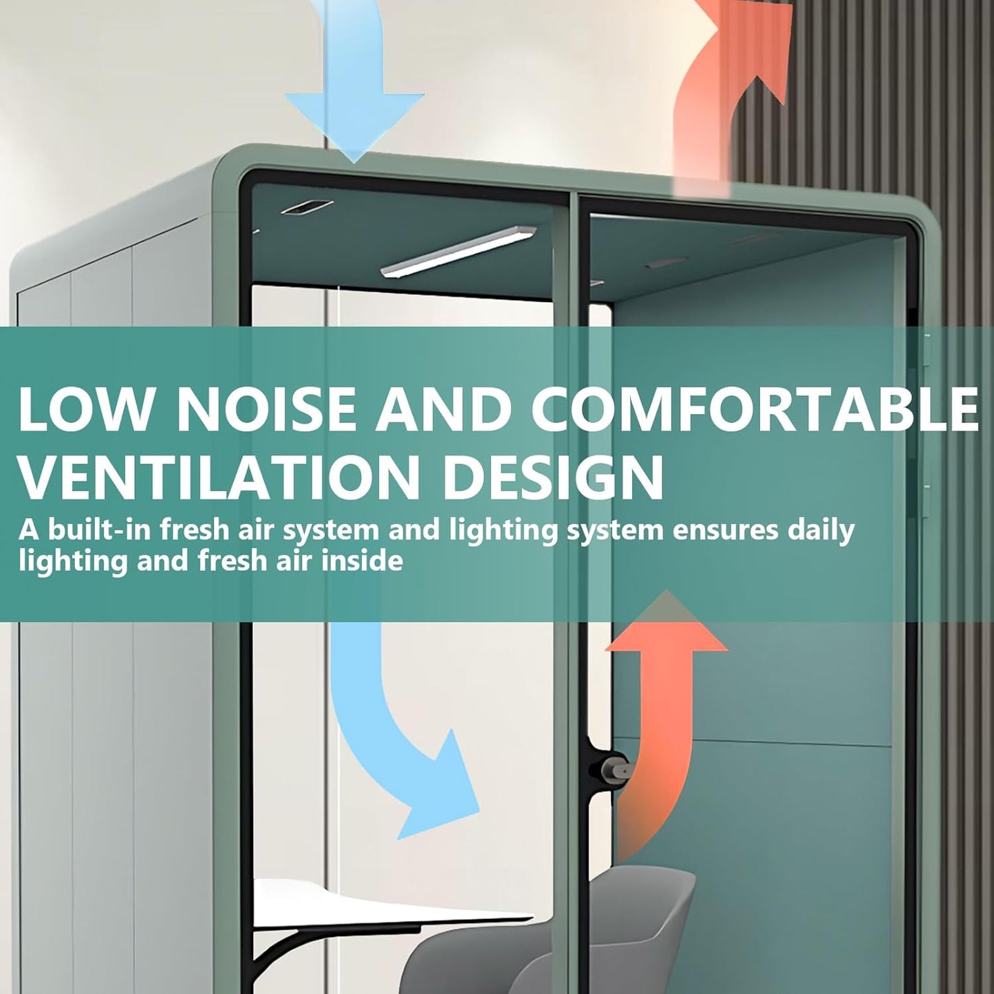 Office Sound Booth with Audio Privacy - Soundproof Recording Booth Includes Green Frame with Curved Corners,Soundproof Room with Light,Steel Plate Structure for Study (62.99IN)