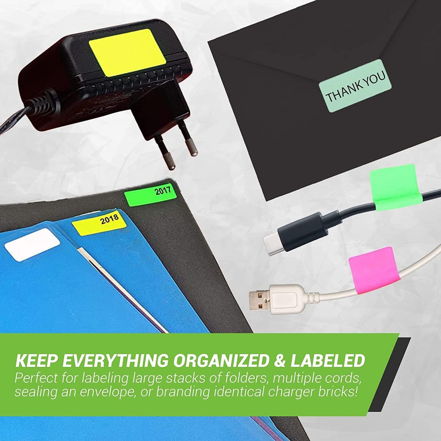 Royal Green Color Coding Labels Stickers Roll in Neon Yellow (1.57 inch x 0.75 inch) Rectangle Folder Label Write on Surface (40mm x 19mm) - 500 Pack