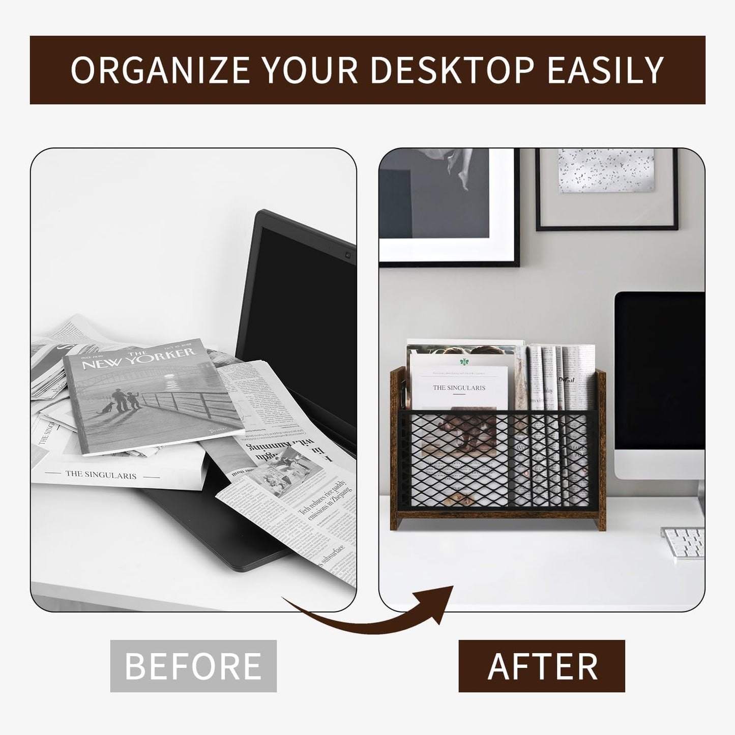 YINMIT Magazine Holder, Magazine Rack Floor, Magazine Storage Basket, File Holder Organizer, Folder Organizer for Magazines, Books, Newspapers, Tablets (Medium)