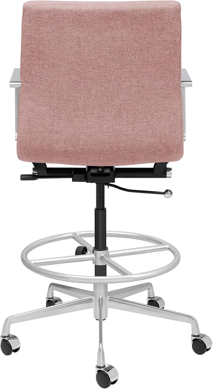 Laura Davidson Furniture SOHO II Ribbed Drafting Chair for Standing Desks, Standing Desk Chair - Ergonomically Designed, Draft Height, Arm Rest & Cushion, Made of Fabric, Coral Pink Fabric