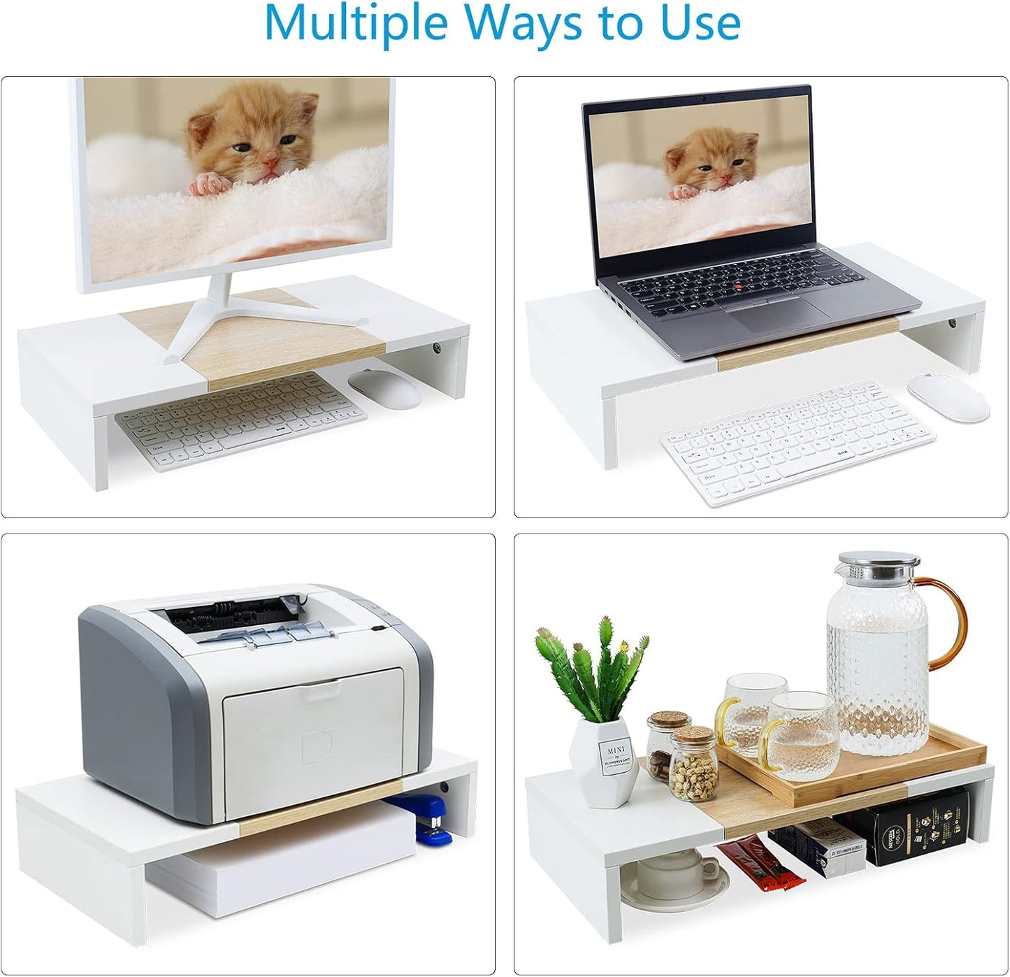 TEAMIX 20 Inch Monitor Stand Riser, Wooden Desktop Riser for TV/PC/Laptop/Printer, Cozy Monitor Riser with Storage, Laptop Shelf for Home Office