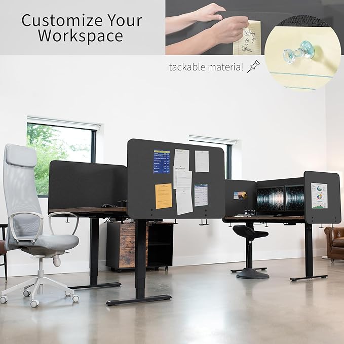 VIVO Clamp-on/Screw-on 60 x 24 inch Privacy Panel, Sound Absorbing Cubicle Desk Divider, Acoustic Partition, Dark Gray, PP-1-V060D