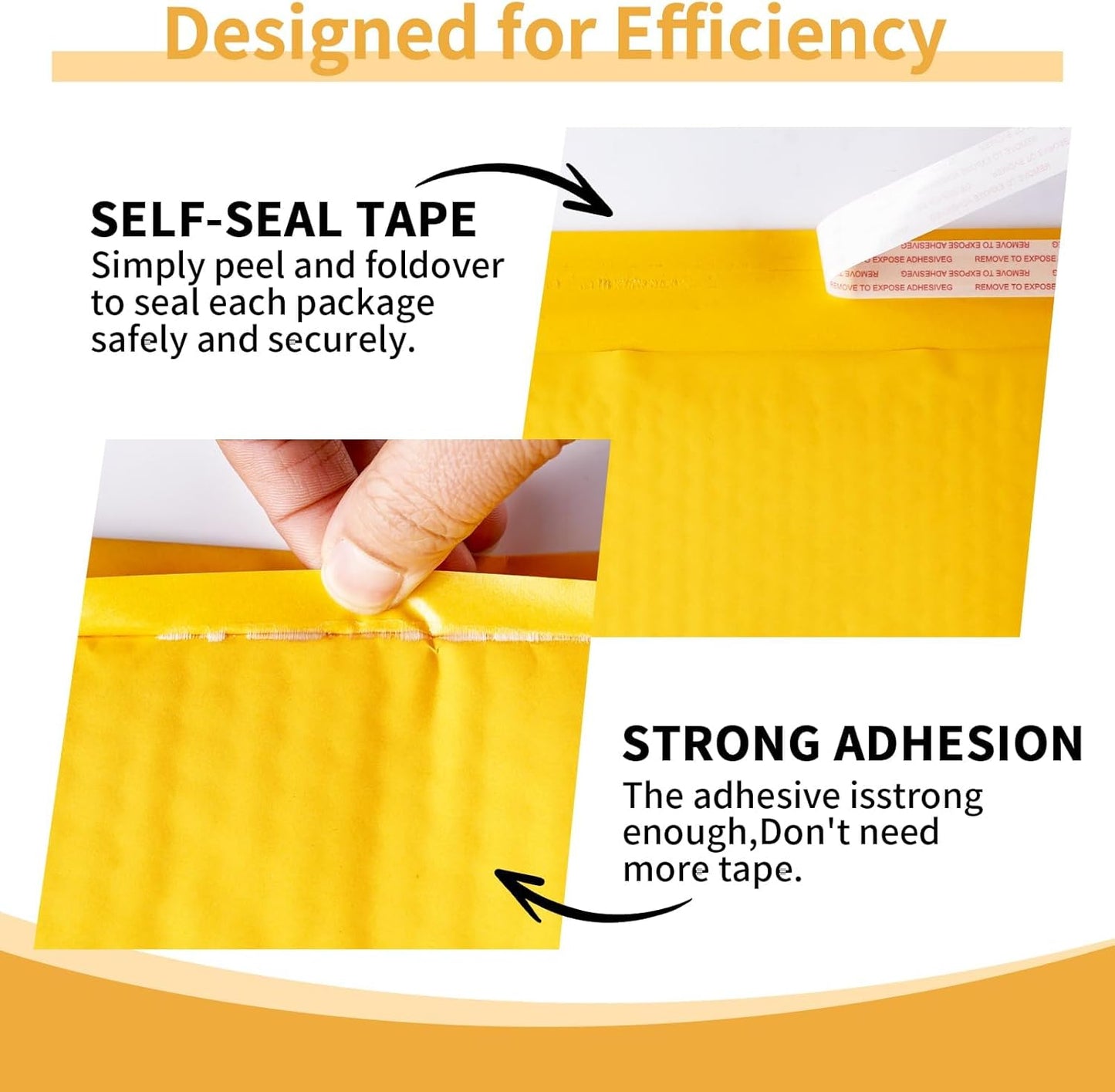 Kraft Bubble Mailers 4×8' Inch 50 Pack Yellow shipping envelopes Self-Seal Padded Mailing Envelopes for Jewelry Makeup Supplies and Small Business Packaging