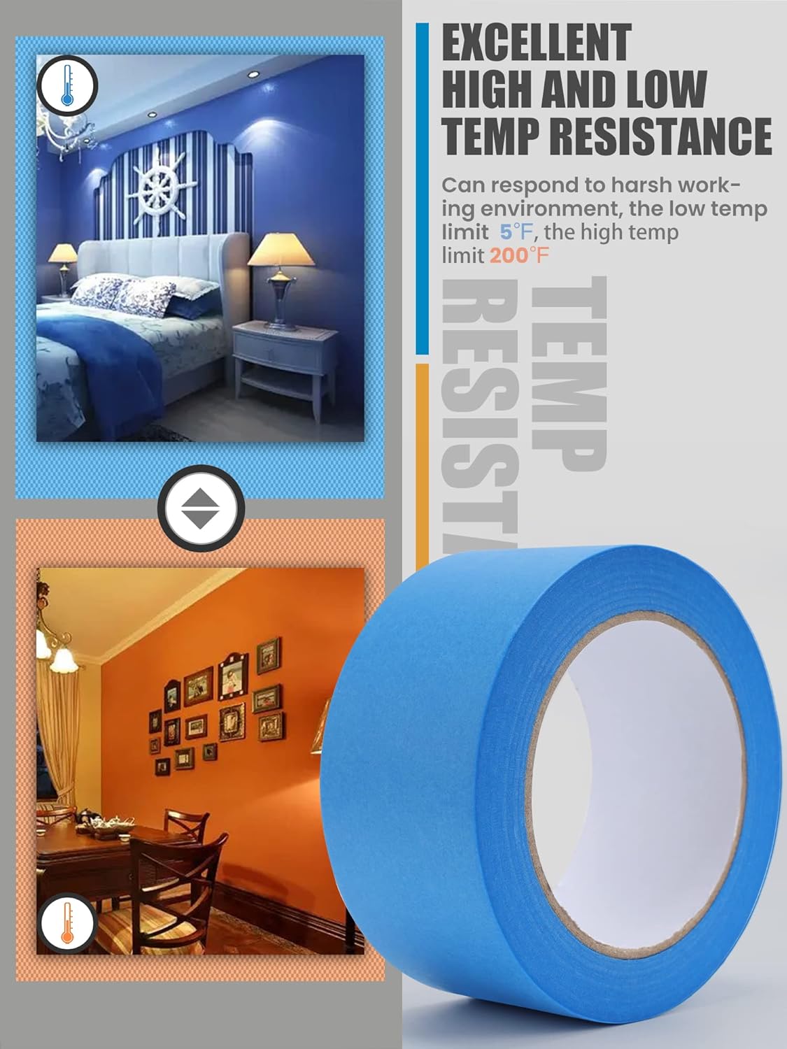 Lichamp Blue Painters Tape Bulk, 4 Pack 1.9 inch Wide by 55 Yards Tape Paper, Blue Tapes for Crafts Arts