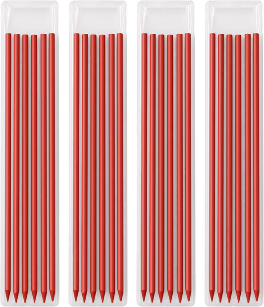 Gegong 24 Pieces 2.8 mm Diameter Solid Carpenter Pencil Set Pencil Refills for Carpenter Carpenter Marker Woodworking Mechanical Pencil (Red Refill)