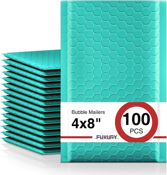 Fuxury Small Bubble Mailers 4x8" 100 Pack, Teal Bubble Mailer, Self Seal Padded Envelopes Gifts Mailing Envelopes Bubble Padded, Bubble Envelopes for Shipping, Small Business Usable Size 4x7"