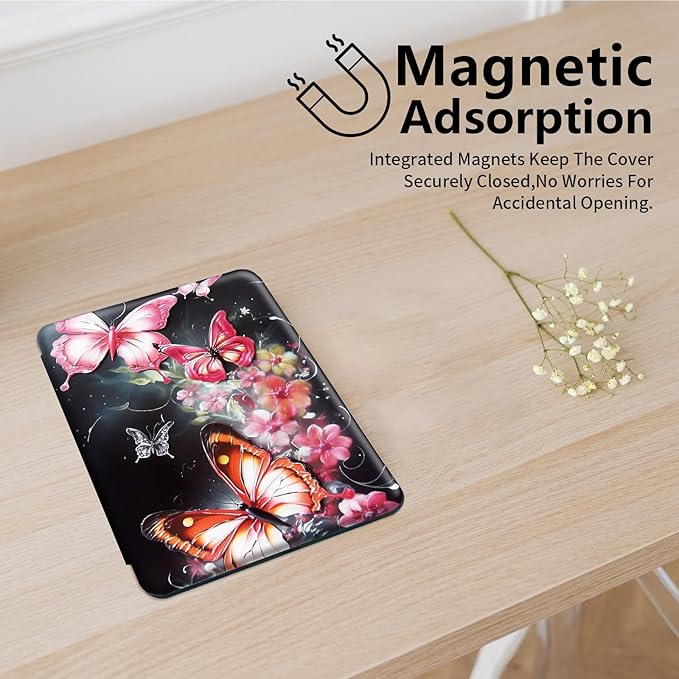 for All-New Amazon Kindle Fire 7 Tablet Case(12th, 2022 Release),Fire 7 Tablet Case,360 Degree Rotating Stand Smart Protective Case, for Fire 7 2022 Tablet (7” Display),Butterfly Flower