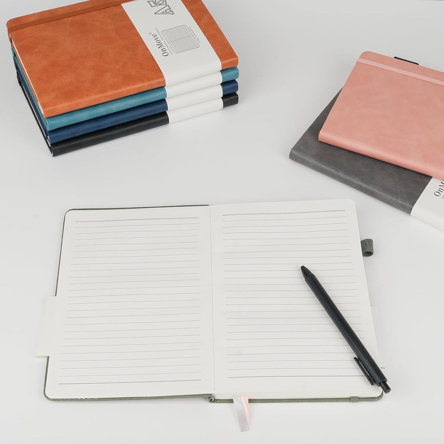 Notebooks Journal for Women Men 5 Pack Bulk Leather Hardcover with Pen Holder A5 160 Pages 100 GSM Thick Paper for Work School Lined Green