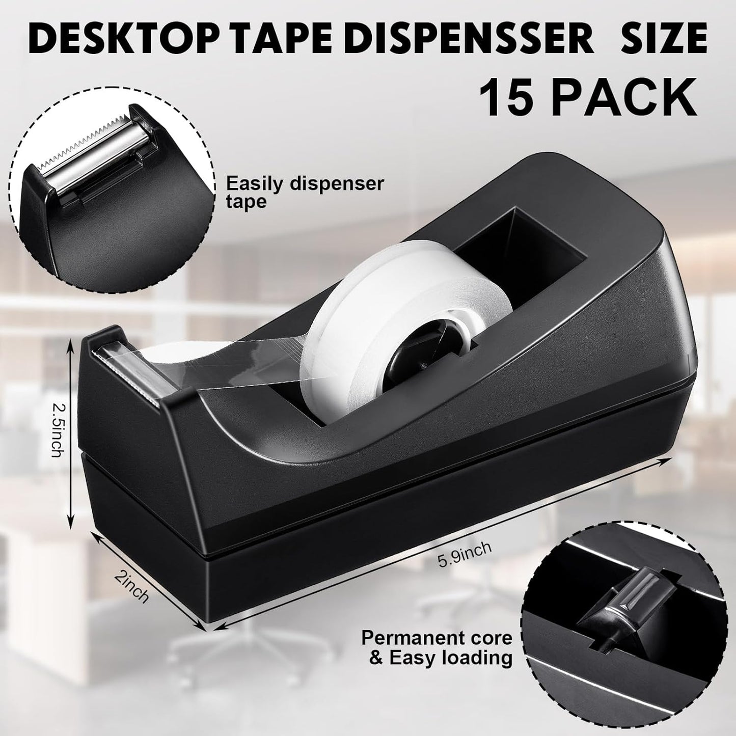 Colarr 15 Pack Desktop Tape Dispenser Non Skid Base Tape Dispensers Desk Tape Dispenser Tape Roll Dispenser for Office Home, Tape Not Included