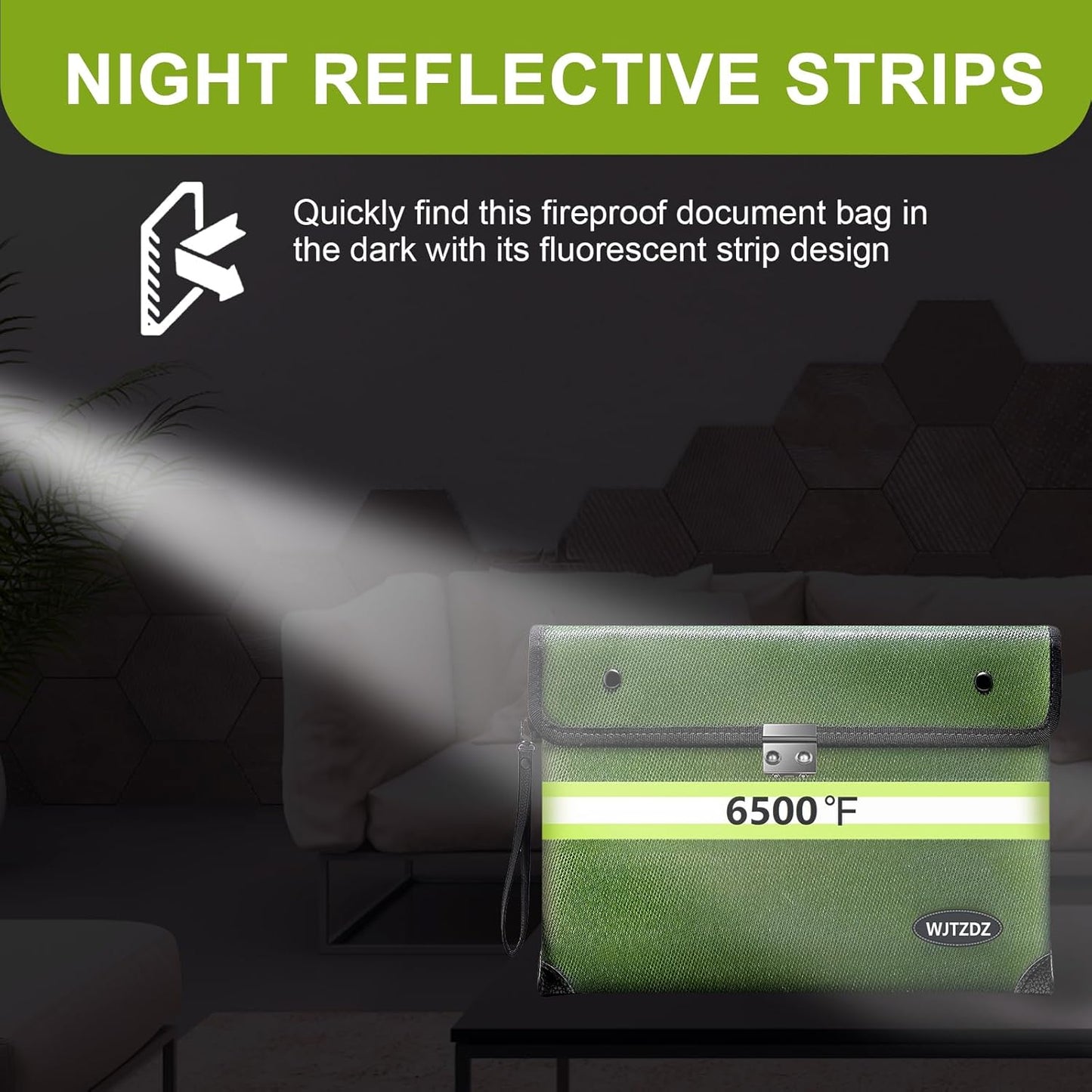 6500°F Upgraded Fireproof Money Bag with Lock,10 Layers of Heat Insulated Materials with Waterproof Zipper/Reflective Strip with Handle for Cash/Important Documents（Not Suitable for A4 Files）