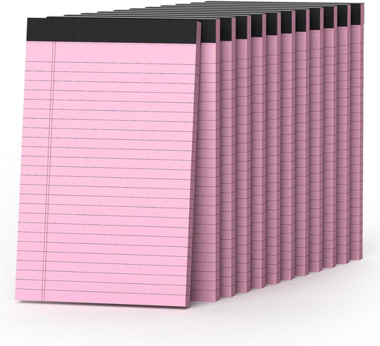 360 Sheets Pink Note Pads 5" x 8" Pack of 12 Small Legal Pads College Ruled Lined Paper with Micro-Perforated Writing Notebook 30 Sheets per Pad Small Notepad for School, Office & Home Supplies