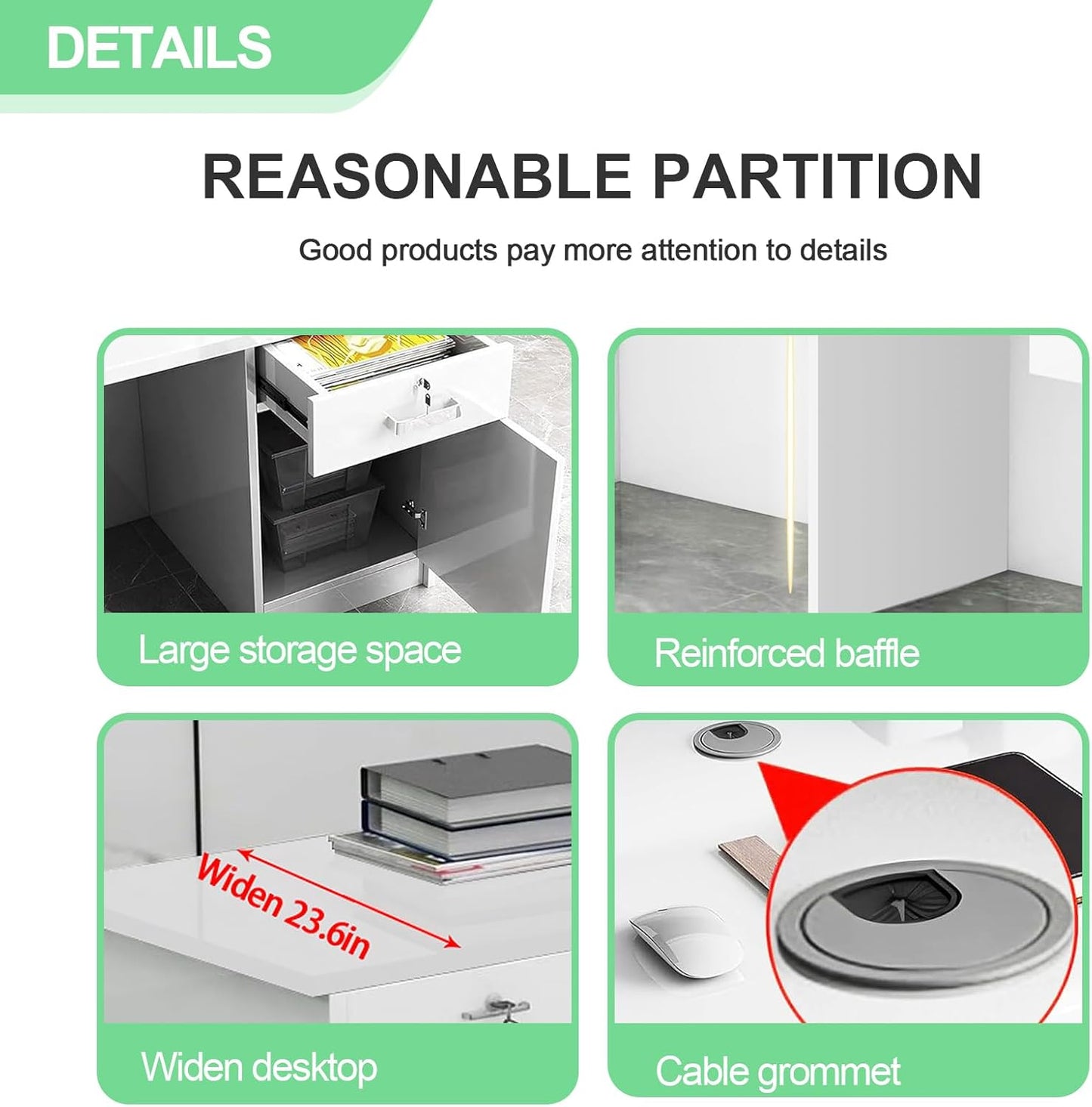 Modern Reception Desk with Counter and Drawer Office Front Desk with Cabinet Wooden Commercial Reception Table Checkout Counter for Retail Salon Lobby Black and White Left 71inch/180cm