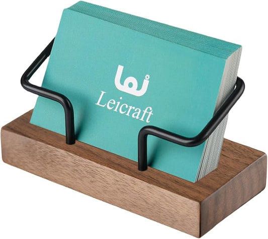 Business Card Holder for Desk, Modern Card Organizers and Office Desk Accessories for Men and Women (Walnut Black)
