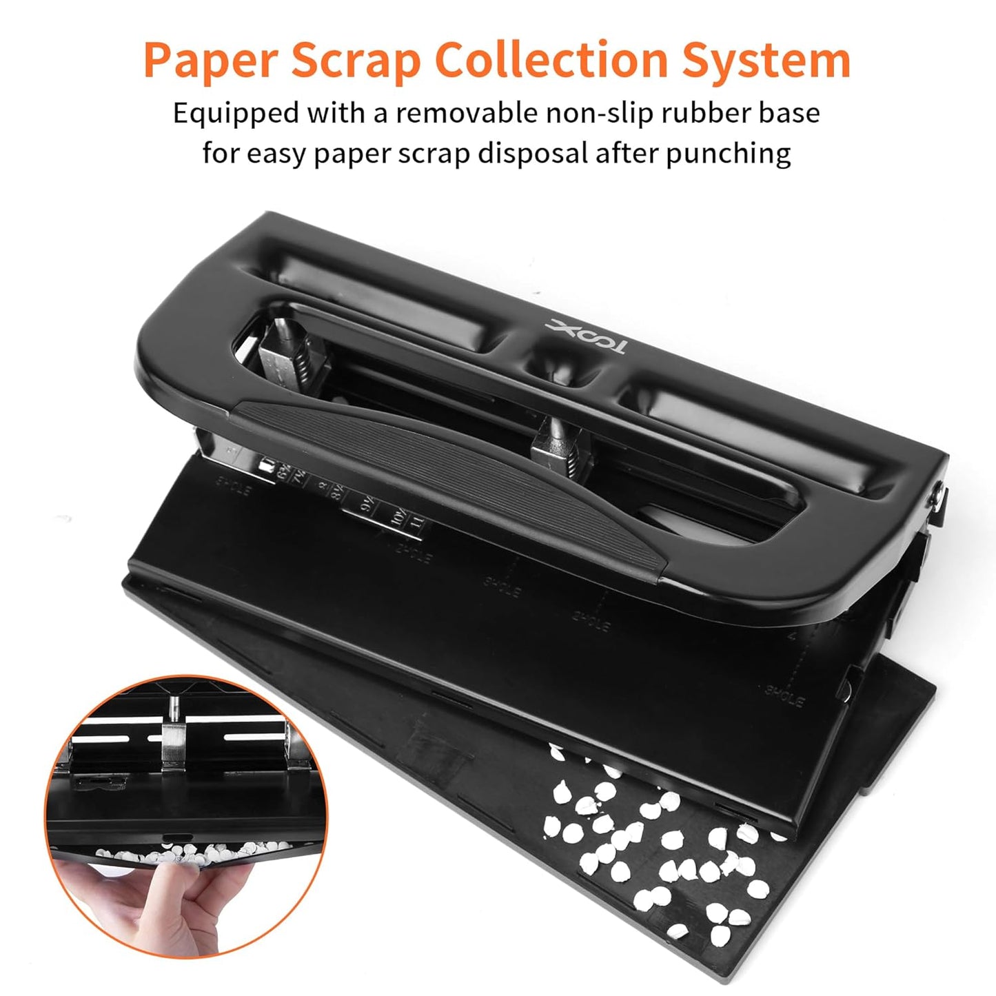 XOOL 3 Hole Punch, Heavy Duty Metal Hole Puncher for 2 or 3 Holes, 9/32" 7mm Hole Diameter, 40-Sheet Capacity, Adjustable Hole Spacing, Non-Slip Base for Office & School