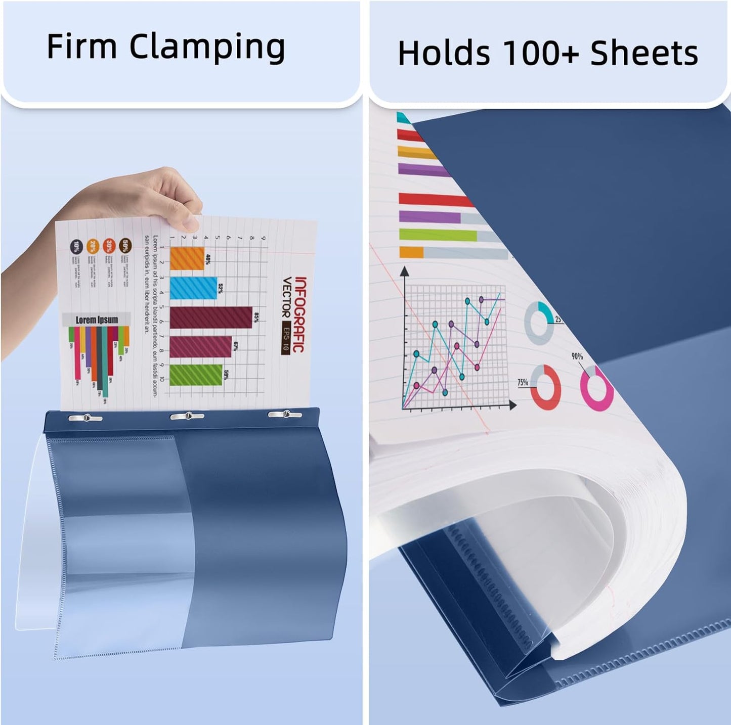 HAUTOCO 30 Pack Plastic Report Covers with 3-Prong Fasteners Clear Front Presentation Folders Resume Folders for 8.5x11 Letter Size Paper, Document Report Cover for School Office Business, Navy Blue