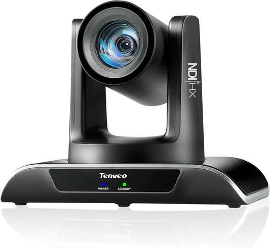 Tenveo NDI PTZ Camera AI Humanoid & Face Auto-Tracking, HDMI/LAN/USB3.0 PoE PTZ Camera 20X Optical Zoom IP Live Streaming, FHD 1080P 60FPS, for Church Services Worship Video Conference Live Streaming