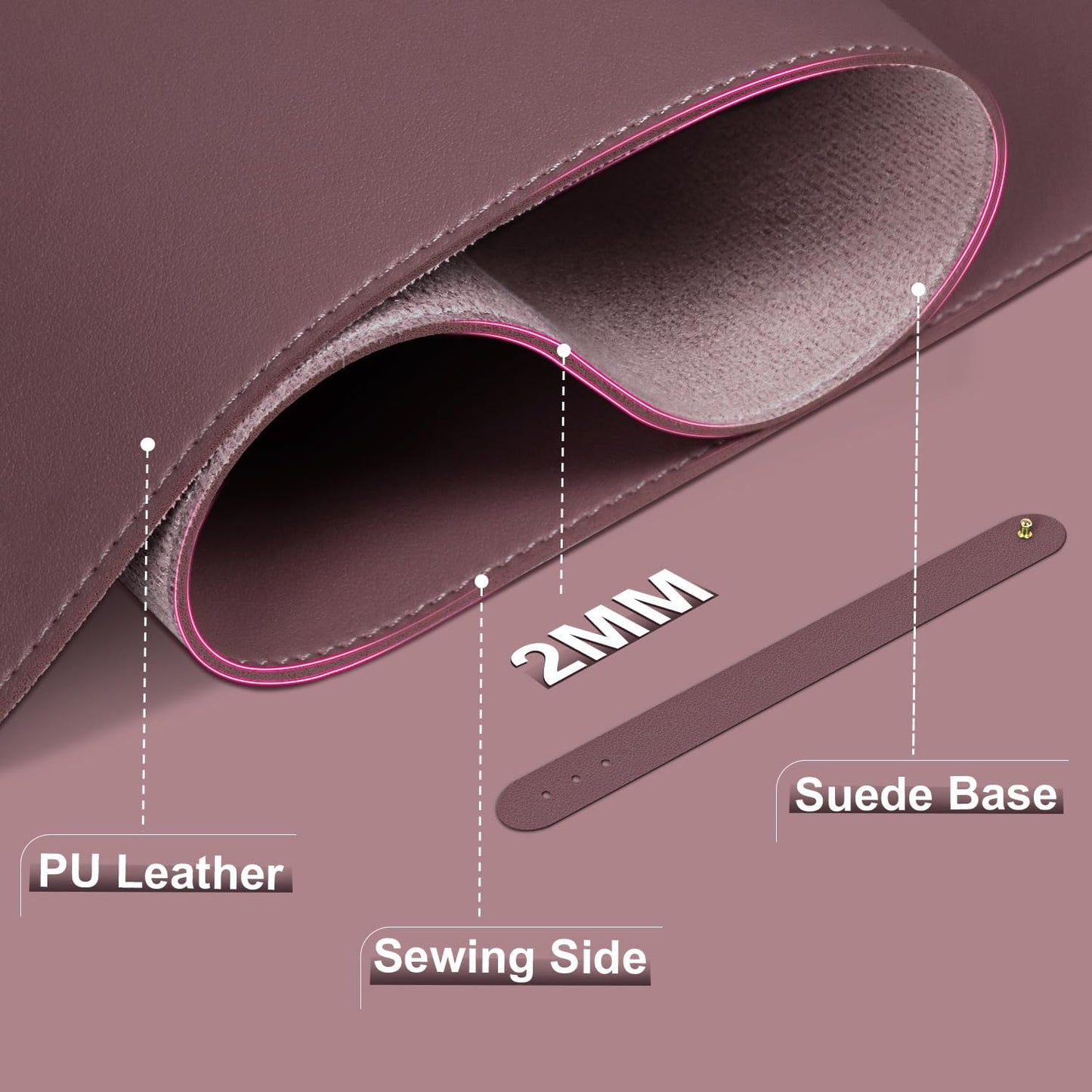 Large Desk Pad, 47.2'' x 23.6'', Computer Mat for Desk, Leather Desk Pad Protector, Suede Base Desk Blotter, Non-Slip Office Desk Mat, Waterproof Desk Writing Pad for Office and Home Dark Purple