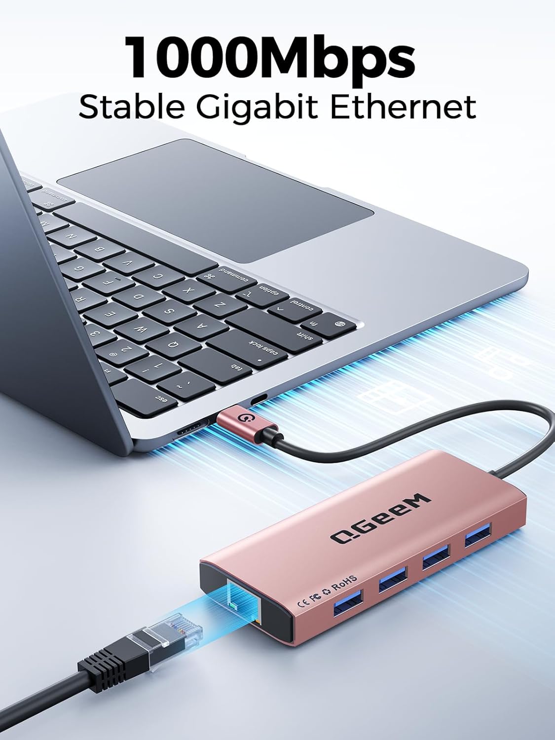 QGeeM USB C Hub Ethernet,9 in 1 USB Type C Hub HDMI Multi-Port Converter Adapter,100W Pd, USB 3.0,SD/TF Card Reader,Compatible for MacBook Pro Air Ipad HP Dell Lenovo Chromebook etc.-Pink