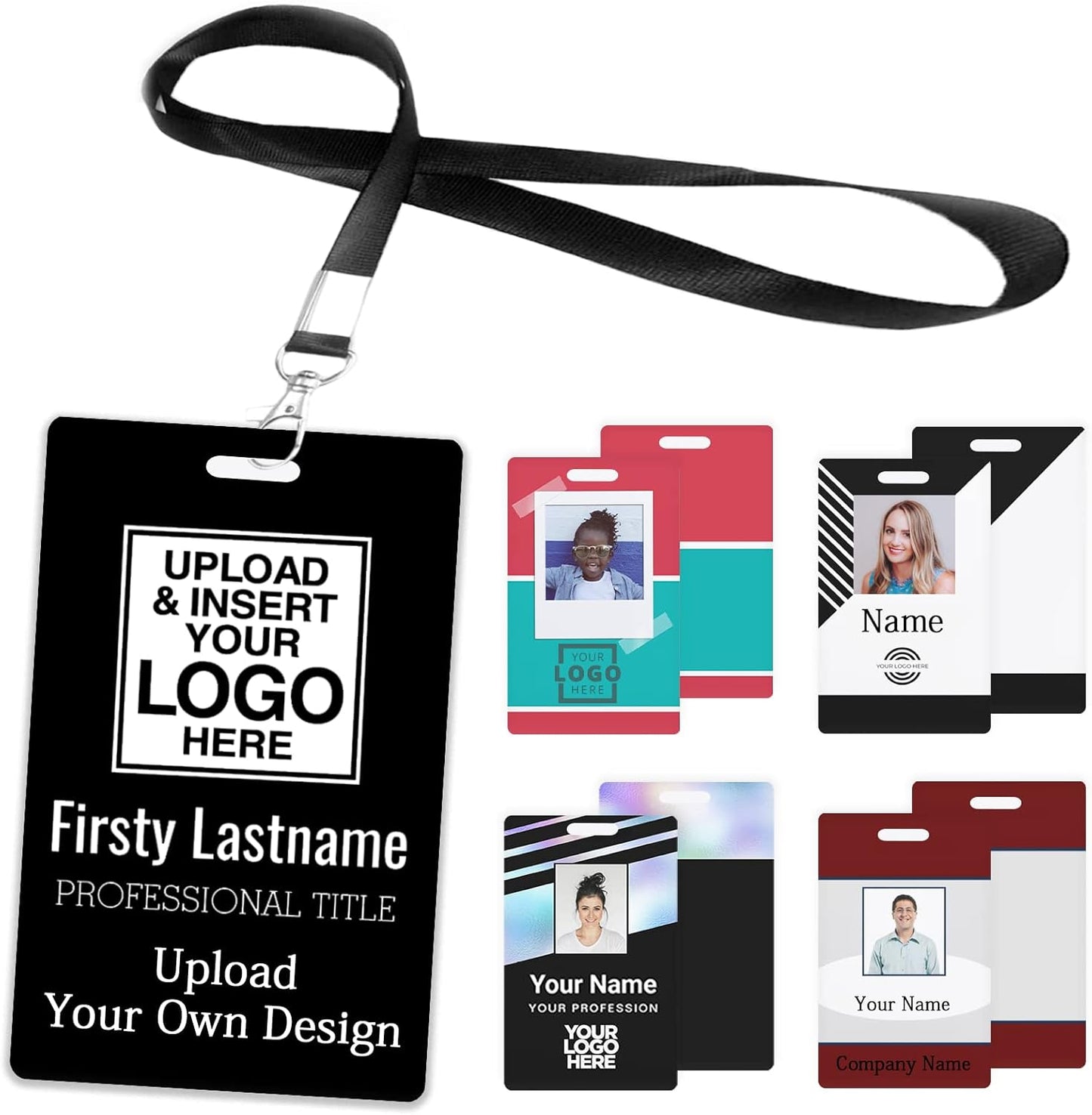 Custom Id Badge, Personalized Employee Photo Identification Card with Lanyard, Durable ID Card for Office Worker Doctor Nurse Student-Vertical-Add Your Design