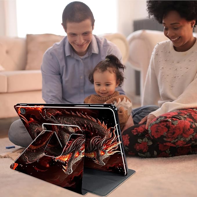 for Fire HD 10 Tablet Case 11th Generation 2021 and Amazon Fire HD10 Plus Case 10.1", 360 Degree Rotating Stand Smart Protective Case,for Fire HD 10 2021 Tablet,Fire Dragon