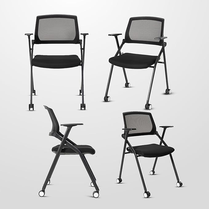 50 Pack Conference Room Chairs with Wheels and Sliding Armrest,Foldable Nesting Chair for Office School Church Waiting Room Black