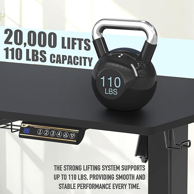 SHW 40-Inch Electric Height Adjustable Standing Desk with Drawer, Memory Preset and Cable Management Tray, Black