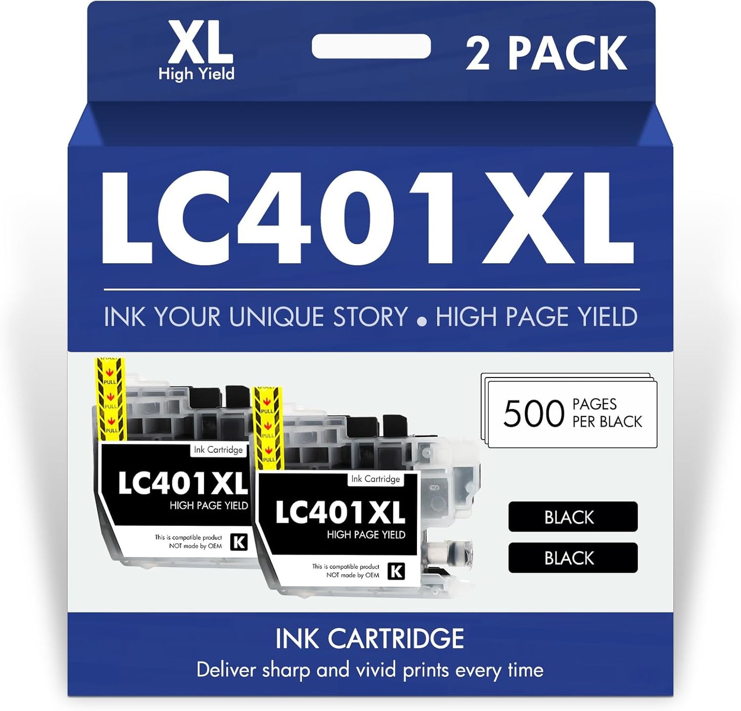LC401XL LC401 MFC-J1010DW Black Ink Cartridges Compatible for Brother LC 401 XL MFC-J1010DW MFC-J1170DW MFC-J1012DW MFC-J1800DW MFC J1010DW Printer (High Yield, 2 Pack)