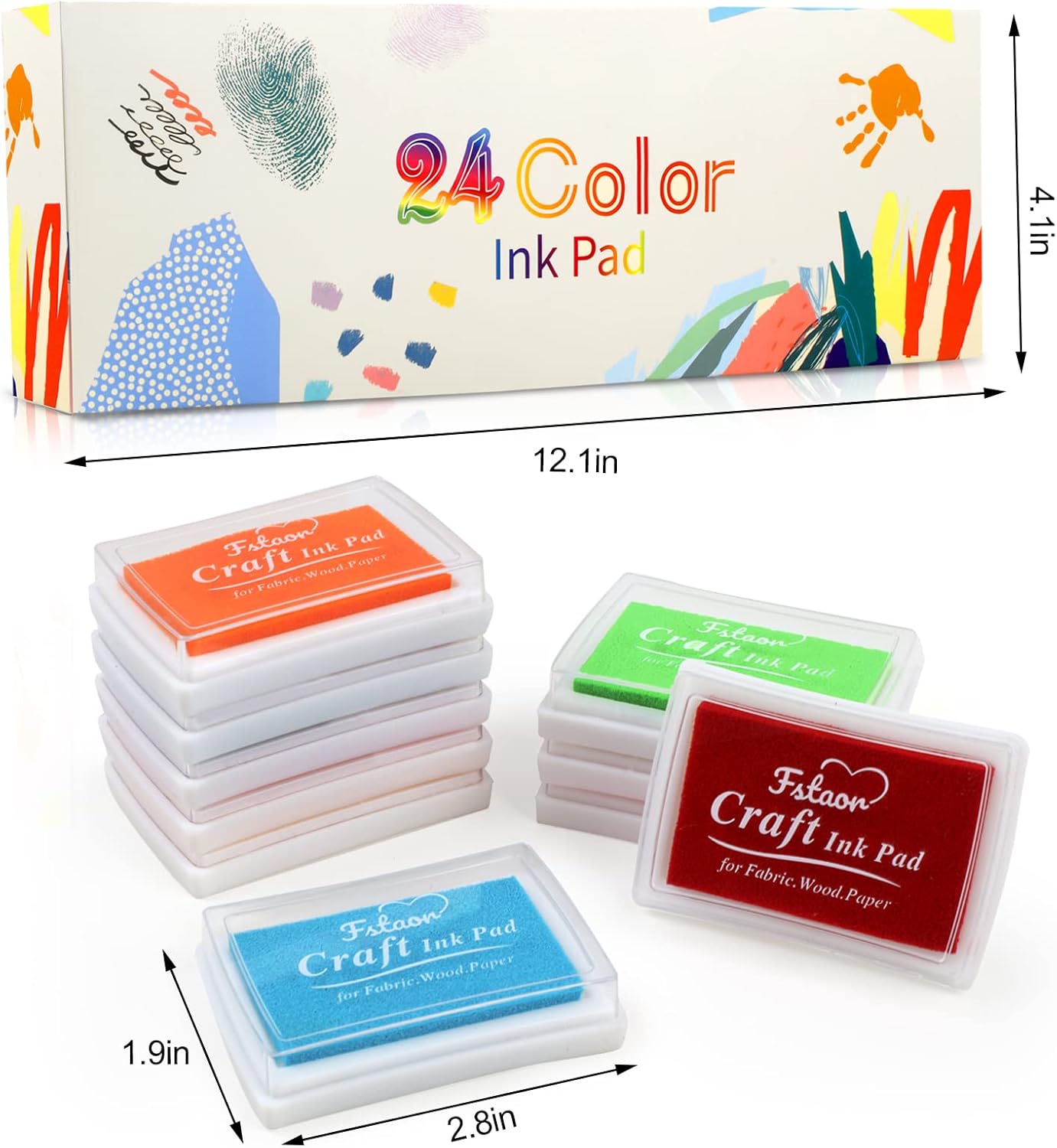 Fstaor 24 Colors Craft Ink Pads for Rubber Stamps, Washable Kids Ink Pads for Paper, Wood, Fabric, Fingerprint, Scrapbooking, DIY Arts & Crafts Supplies for Card Making