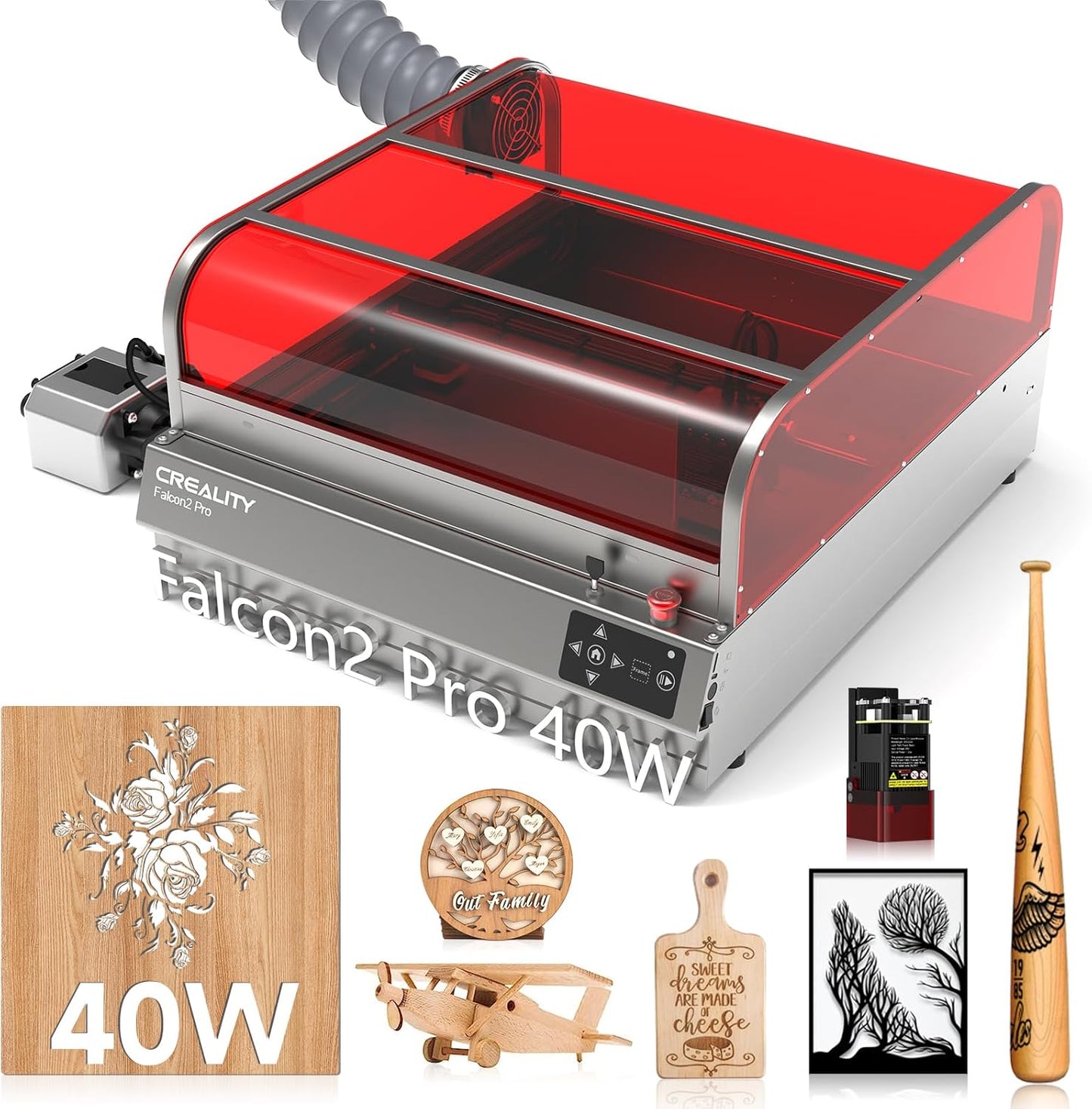 Creality Laser Engraver Enclosed, Falcon2 Pro 40W Output Laser Cutter, 25000mm/min Speed Laser Cutter Machine with Air Assist, Auto Fan, Camera Positioning for Wood and Metal