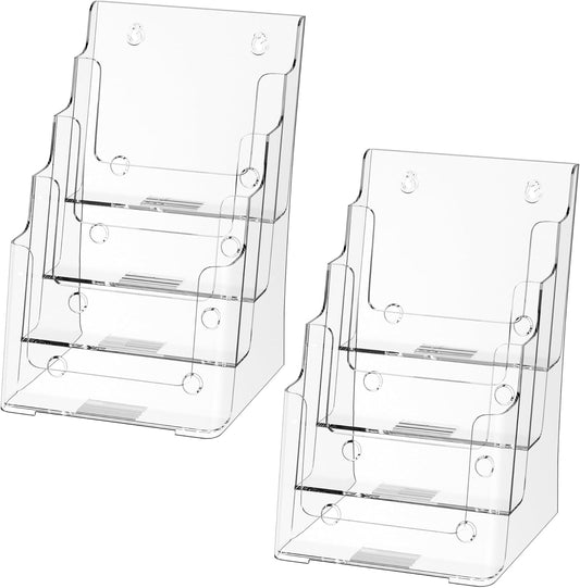 zavekia 4 Tier 6x9 inch Acrylic Brochure Holder, Clear Literature Organizer Magazine Stand, Magazine Holder,Flyer Holder (2)