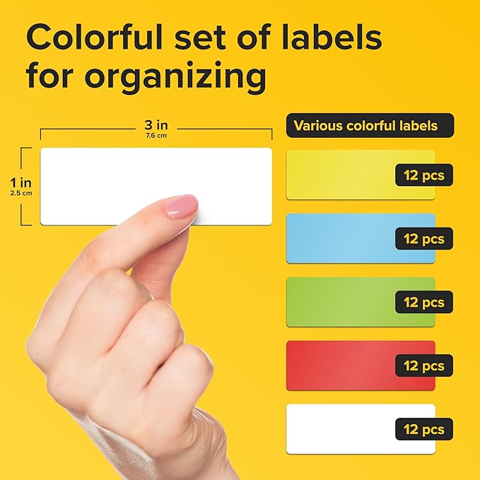 Dry Erase Magnetic Labels 60pcs, 1"×3"×0.7mm (Multicolor: White, red, Blue, Yellow, Green)