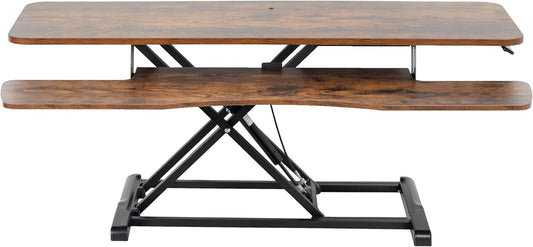 VIVO 48 inch Desk Converter, K Series, Height Adjustable Sit to Stand Riser, Dual Monitor and Laptop Workstation with Wide Keyboard Tray, Rustic Vintage Brown Top, Black Frame, DESK-V048KN