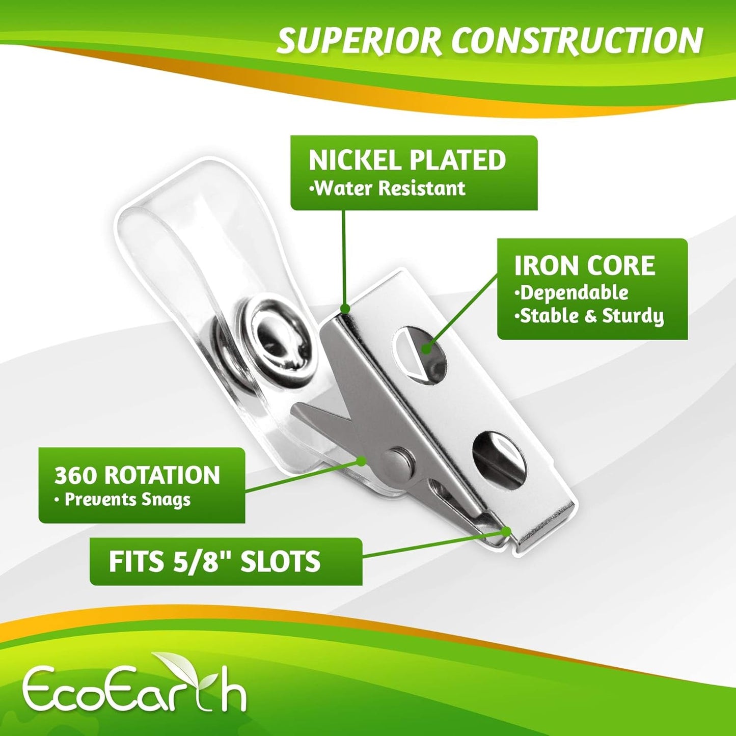 EcoEarth - Horizontal PVC Card Protector with Metal Clips and Vinyl Straps with Soft Edge - Sealable Fits 4x3 inch Inserts - Clear, 100 Pack - Waterproof ID Holder Bulk - ID Card Holder