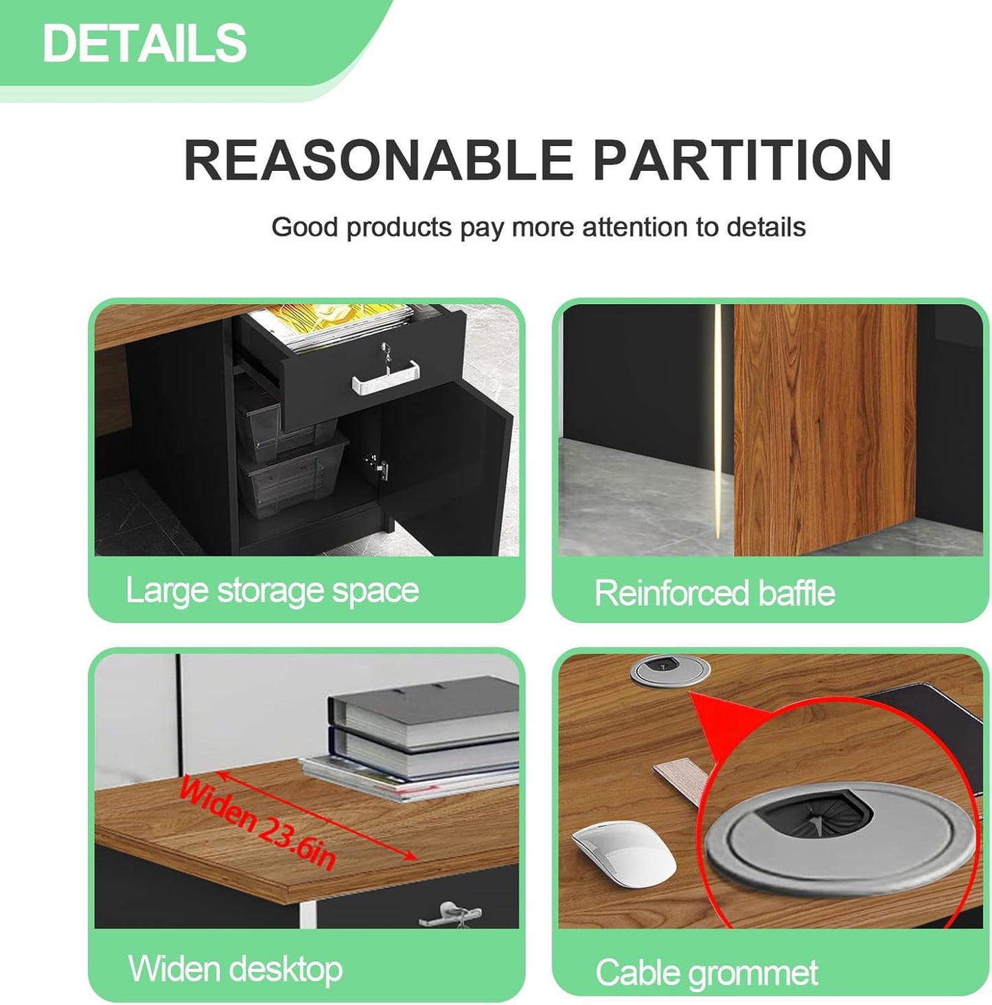 Modern Reception Desk with Counter and Drawer Office Front Desk with Cabinet Wooden Commercial Reception Table Checkout Counter for Retail Salon Lobby Black and Wood Right 63inch/160cm