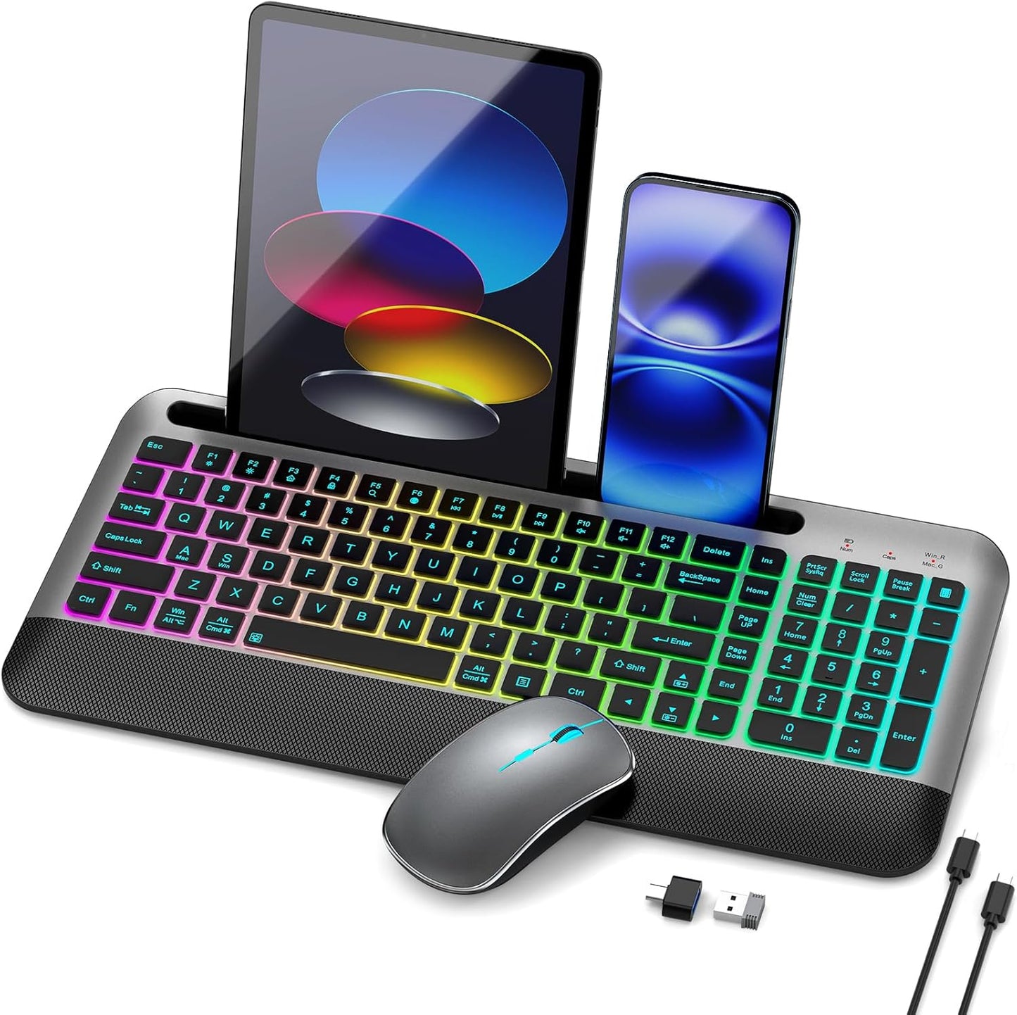 JOYACCESS Wireless Keyboard and Mouse Combo Backlit - Compact Quiet Keyboard with RGB Mouse, Rechargeable, Portable Cordless Keyboard Mouse Set for Mac, Windows, Laptop (Space Gray)