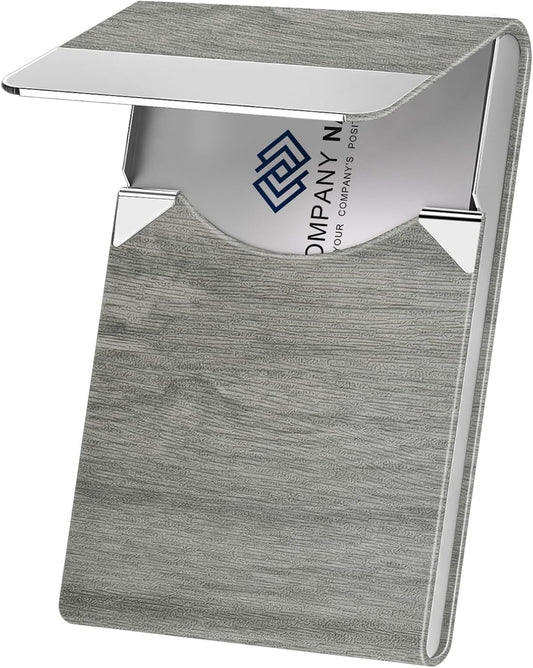 Business Card Holder with Ultra Slim Design, Business Card Case with Premium PU Leather, Suit Pocket Metal Card Holder for Women/Men, Magnetic Closure Quick Access Cards