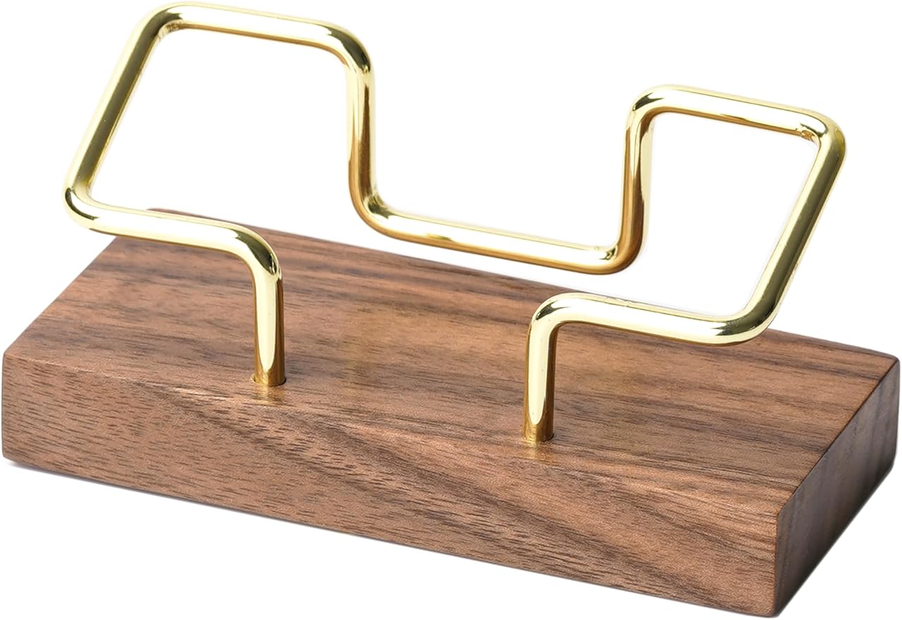 Business Card Holder for Desk, Modern Card Organizers and Office Desk Accessories for Men and Women (Walnut Golden)