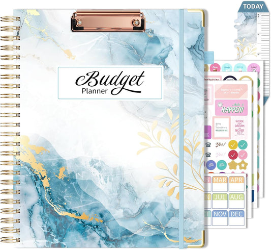 Ospelelf Undated Budget Planner with Expense Tracker and Bill Organizer Large Spiral Bound Monthly Account Planners to Take Control of Your Money 12 Months Blue