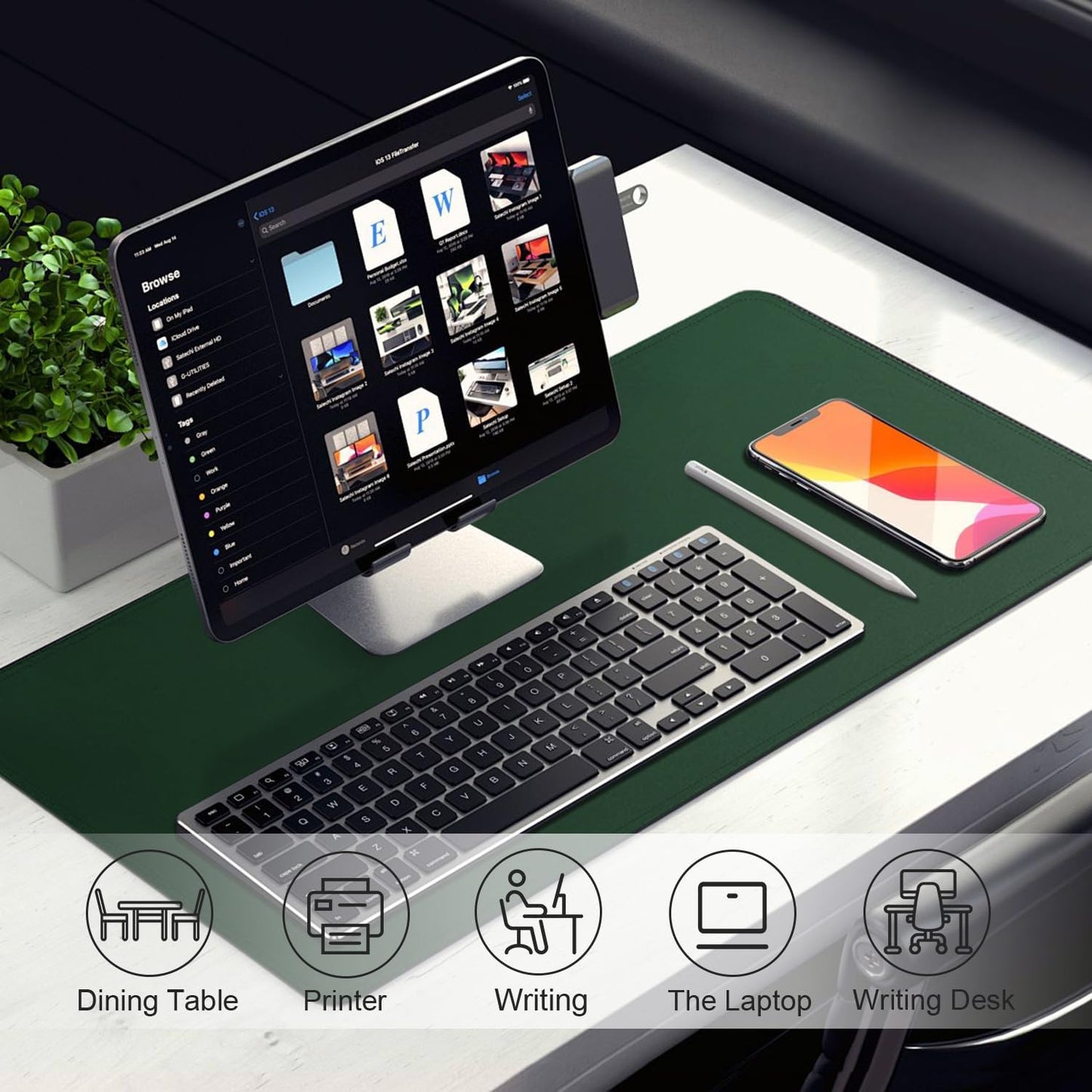 Large Desk Pad 47.2" x 17", Leather Desk Mat Protector, Non-Slip PU Leather Desk Blotter Pad, Large Mouse Keyboard Mat, Waterproof Desk Cover Pad for Office & Home(Blackish Green)